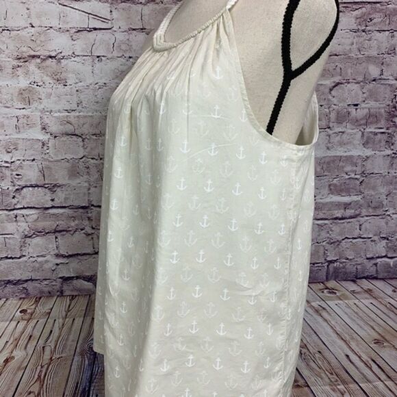 J. CREW Sleeveless Halter Tank Top Blouse Anchor Print Tan White - Picture 4 of 14